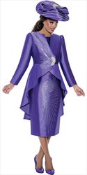 GMI 10212 - Purple -  Crystal Pattern Skirt Suit