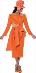 GMI 400712 - Orange - 2pc Scuba Hilo Pearl & Crystal Embellished Skirt Suit