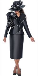 GMI 400722 - Black - 2pc Twill Ruffle Skirt Suit