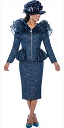 GMI 400742 - Navy - Mesh Zip Up Crystal Skirt Suit