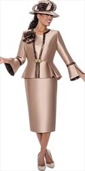 GMI 400753 - Taupe - 3pc Twill Animal Trim Skirt Suit