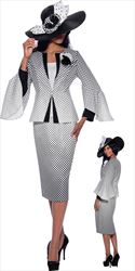 GMI G8733 - Black/White - Polka Church Suit with Flaired Sleeves