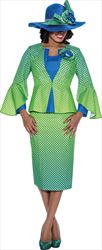 GMI G8733 - Green/Royal - Polka Church Suit with Flaired Sleeves