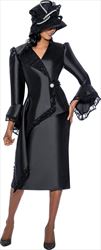 GMI G8792 - Black - Bead and Lace Trim Church Suit With Side Cascade Jacket