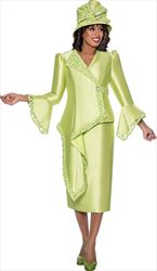 GMI G8792 - Lime - Bead and Lace Trim Church Suit With Side Cascade Jacket