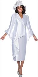 GMI G8792 - White - Bead and Lace Trim Church Suit With Side Cascade Jacket