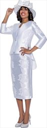 GMI G8893 - White - Silk look with Embroidery and High Low Jacket Church Suit