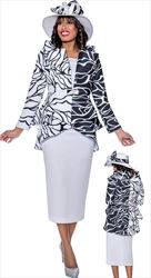 GMI G8952 -Black/White - Split Inverse Pattern Layered Peplum Womens Church Suit