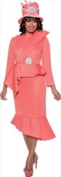 GMI G8972 - Coral - Asymmetric Peplum and Pleated Hemline Suit for Church