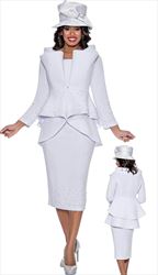 GMI G8982 - White - Bead and Gem Embellished Layered Peplum Womens Church Suit