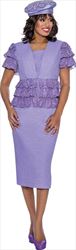 GMI G9012 - Lilac- Tiered Lace Womens Short Sleeve Church Suit