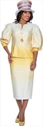 GMI G9032 - Yellow Gradient Polka Dot Patterned Puff Sleeve Womens Church Suit