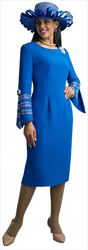 Lily and Taylor 4625- Royal - Split Sleeve Crepe Dress with Embellishments