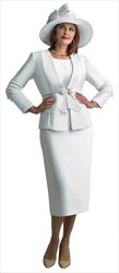 Lily and Taylor 4636 - White - 3PC French Crepe Fabric Skirt Suit with Lace