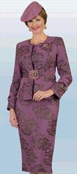Lily and Taylor 4400 - Jewel Neckline Ladies Church Suit With Multi Stripe And Print Design