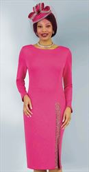 Lily and Taylor 4392-Fuchsia - Ponte Knit Fabric Dress With Embellished Vent Detail