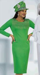 Lily and Taylor 4480-Green - Dress With Rhinestone Embellished Neckline In Ponte Knit Fabric