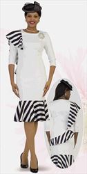 Lily and Taylor 4556 - Ponte Knit Fabric Flounce Hem Dress With Striped Ruffle Design