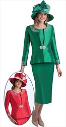 Lily and Taylor 3800-Emerald- Three Piece Rhinestone Embellished Womens Church Suit