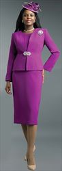 Lily and Taylor 3052-Magenta - Womens Classic Three Piece Church Suit With Brooch