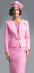 Lily and Taylor 3052-Pink - Womens Classic Three Piece Church Suit With Brooch