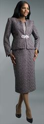 Lily and Taylor 3167-Brown - Lace Design Skirt Suit With Embellished Clasp