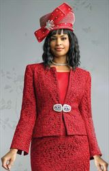 Lily and Taylor 3167-Red - Lace Design Skirt Suit With Embellished Clasp