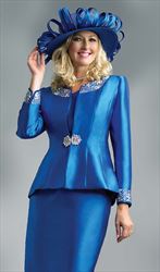 Lily and Taylor 3800-Royal - Three Piece Rhinestone Embellished Womens Church Suit