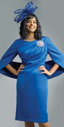 Lily and Taylor 3909-Royal - Rhinestone Embellished Queen Cape Sleeve Dress