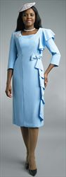 Lily and Taylor 3943-Light Blue - Fiona Crepe Fabric Church Dress With Ruffle Design & Brooch