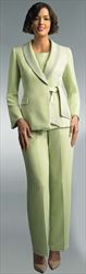 Lily and Taylor 4373-Lime - Womens Three Piece Pant Suit With Rhinestone Encrusted Shawl Lapel & Sash