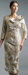 Lily and Taylor 4421-Ivory/Multi - Novelty Brocade Look Church Suit With Bow Adornment Feature