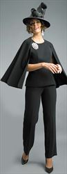 Lily and Taylor 4429 - Womens Pant Suit With Cape Style Jacket And Brooch