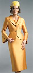 Lily and Taylor 4452-Honey - Skirt Suit With Flared Sleeve Shawl Lapel Jacket