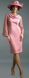 Lily and Taylor 4485-Mauve - Lace Sleeve Scuba Dress With Cowl Neckline