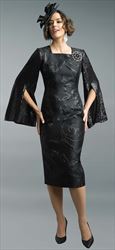 Lily and Taylor 4490 - Jacquard Design Church Dress With Sequin Split Bell Sleeves