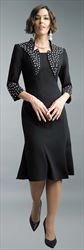 Lily and Taylor 4502-Black - Rhinestone Embellished Womens Flared Church Dress With Star Neckline Design