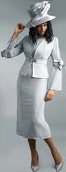 Lily and Taylor 4581-Grey - Womens Bow-Tied Bell Sleeve Church Suit In Fancy Pique Fabric