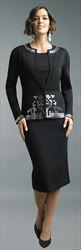 Lily and Taylor 668 - Ladies Knit Fabric Skirt Suit Embellished With Mirrors