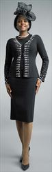 Lily and Taylor 681 - Womens Knit Fabric Skirt Suit Embellished With Pearl Beads