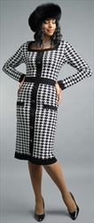Lily and Taylor 710 - Fine Knit Womens Square Neck Dress In Houndstooth Design