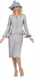 Lily and Taylor 4522 - Womens Flounce Cuff Peplum Jacket Church Suit With Pointed Neckline