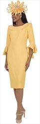 Lily and Taylor 4524-Yellow -  Womens Church Dress With Rhinestone Embellished Portrait Collar And Flounce Cuff Sleeves