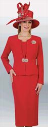 Lily and Taylor 3052-Red - Womens Classic Three Piece Church Suit With Brooch