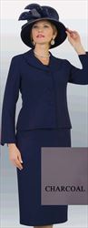 Lily and Taylor 4063-Charcoal - Basic Skirt Suit With Rounded Lapel Jacket
