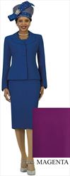 Lily and Taylor 4063-Magenta - Basic Skirt Suit With Rounded Lapel Jacket