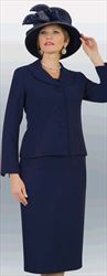 Lily and Taylor 4063-Navy - Basic Skirt Suit With Rounded Lapel Jacket