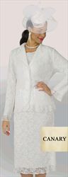 Lily and Taylor 4252-Canary - Lacy Crinkle Fabric Design Skirt Outfit With Notch Lapels