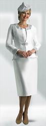 Lily and Taylor 3800 - White - 3 Piece Silky Twill Skirt Suit with Rhinestone Trim
