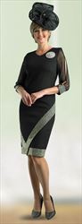 Lily and Taylor 3887 - Black - Chiffon Split Sleeve Ponte Knit Dress With Rhinestones